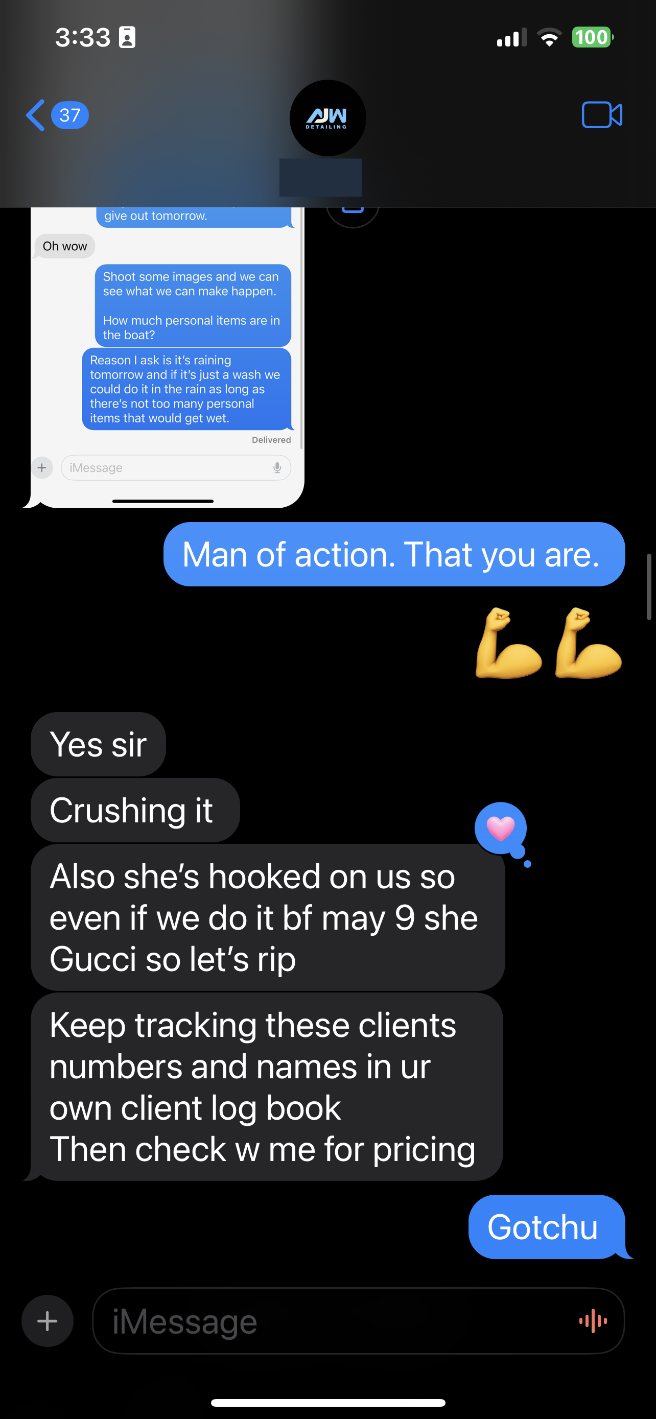 Client messages showing results